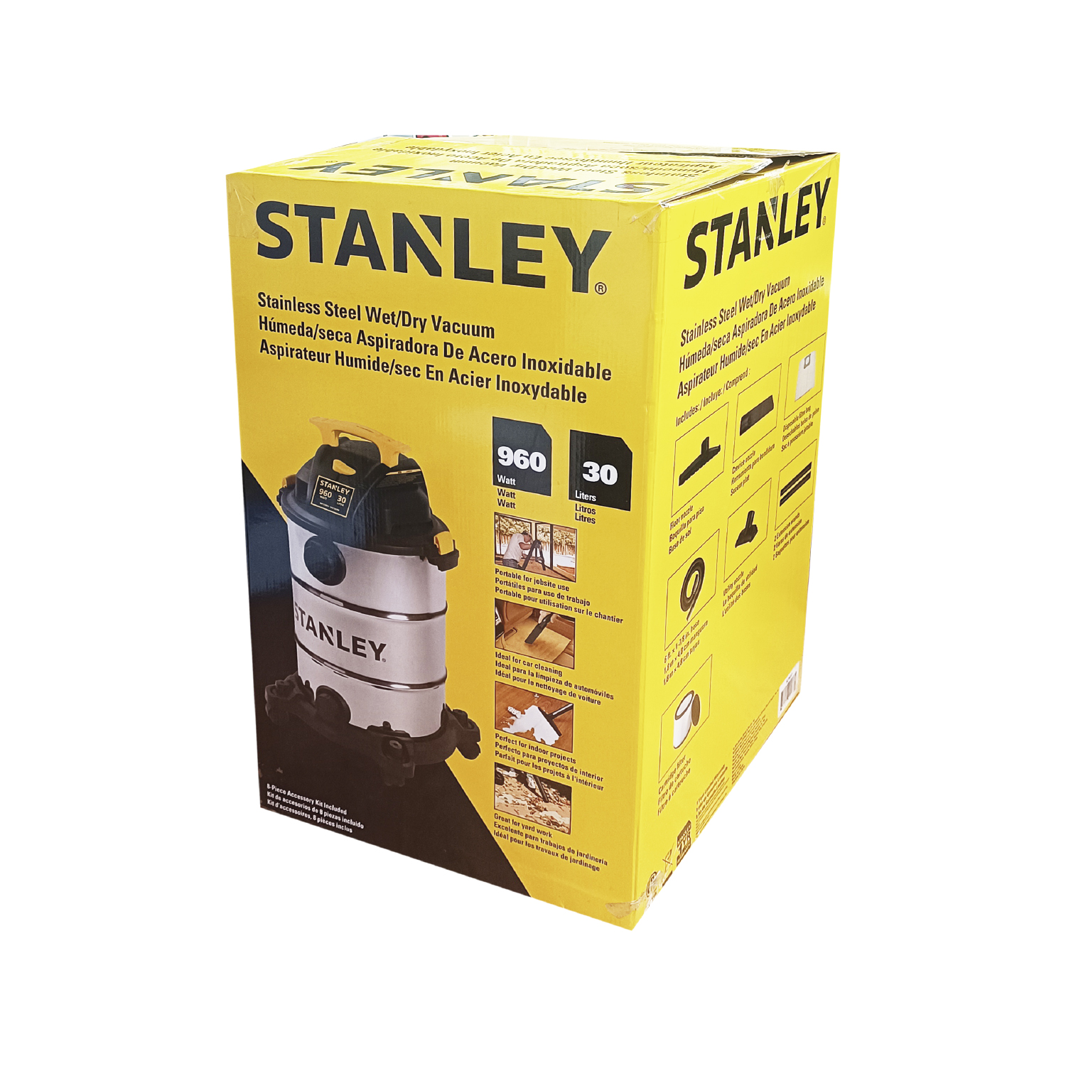 Aspiradora Stanley 900W 30 Litros Acero Inoxidable