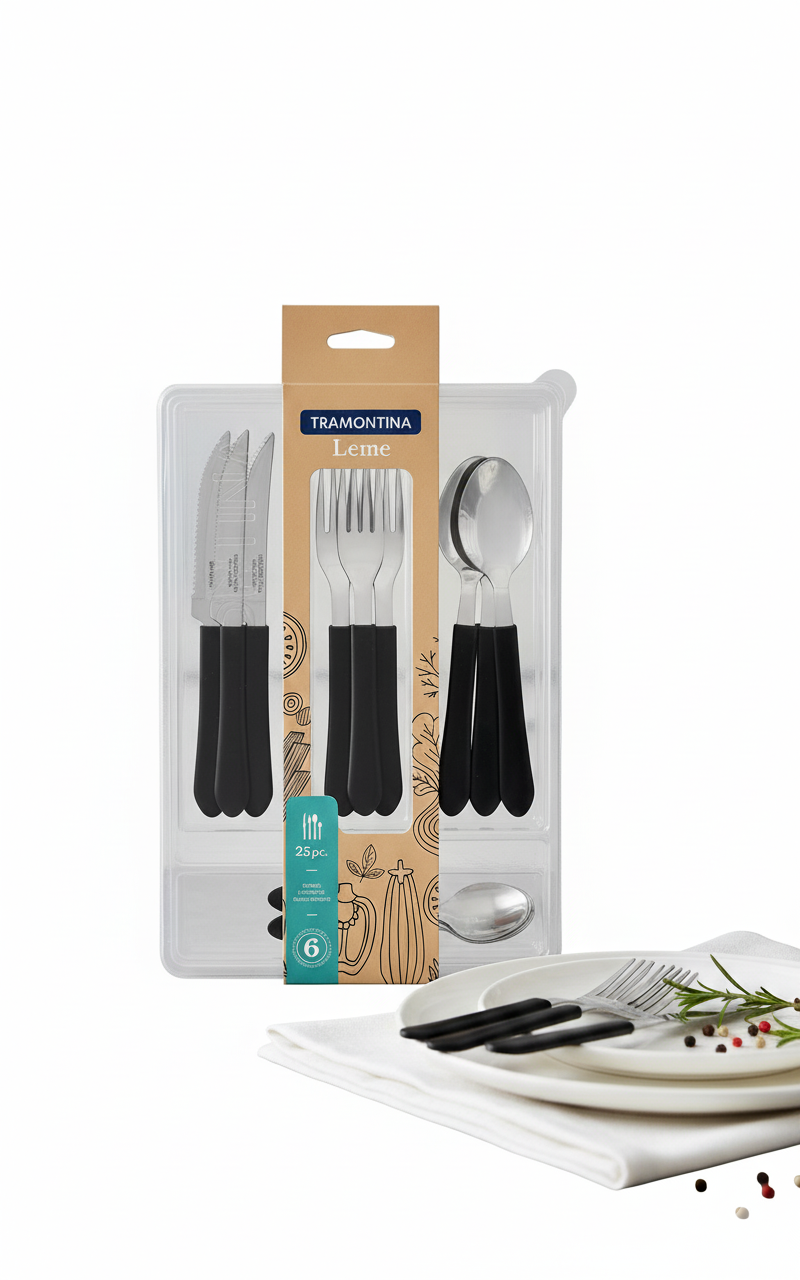 Set Cajonera + Cubertería Tramontina 25 piezas color negro