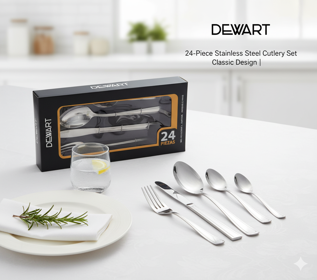 Set de Cubiertos 24 Piezas Acero Inoxidable Dewart Plateado