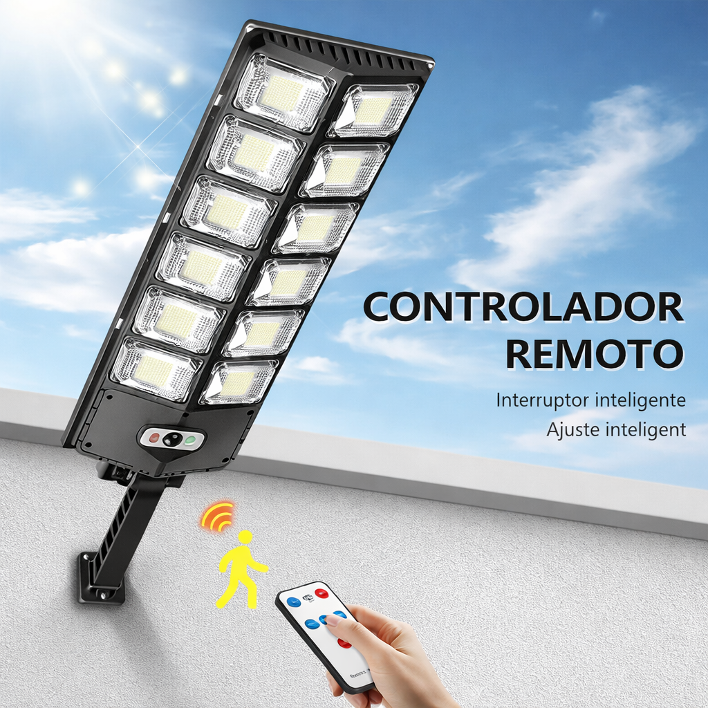 Foco LED Solar Exterior 400W con sensor de movimiento y control remoto
