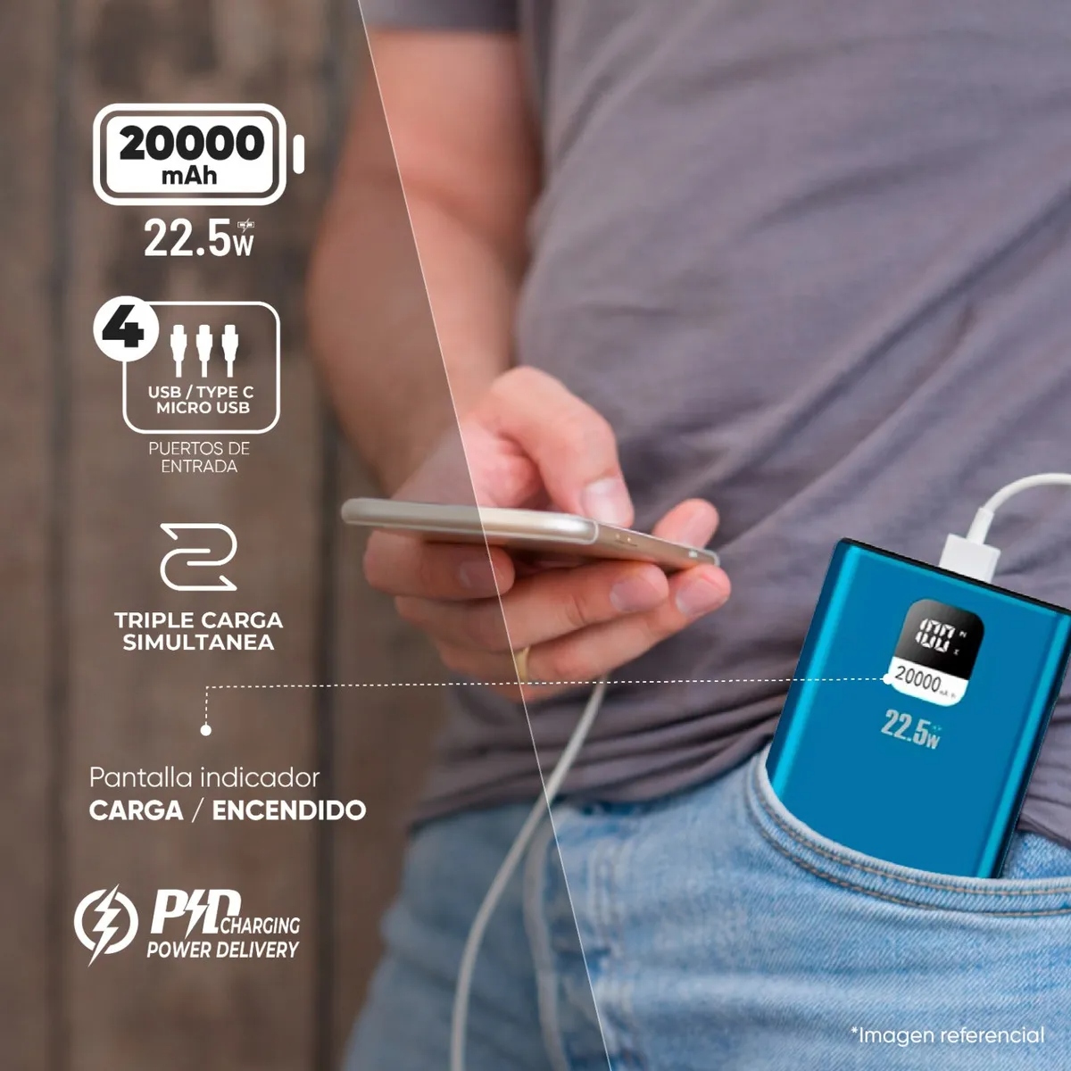 Power Bank 20000 mAh carga rápida 225W