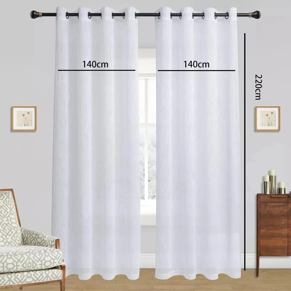Visillo velo lino lluvia blanco para ventanas
