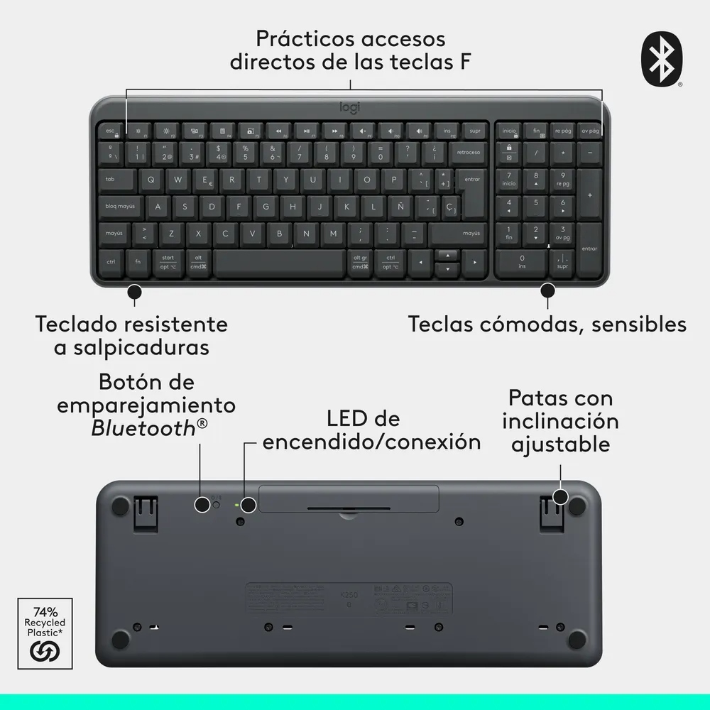 Teclado Logitech K250 Workspace inalámbrico negro QWERTY español