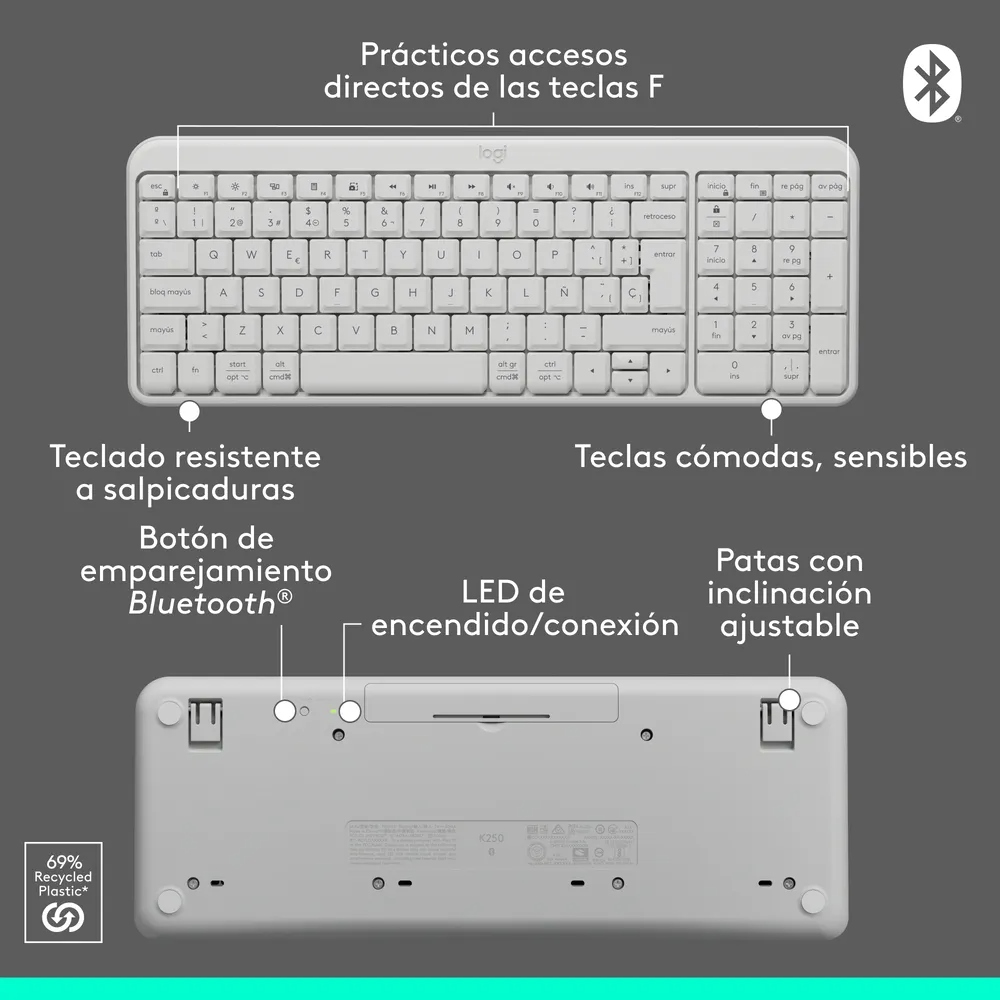 Teclado Logitech K250 Workspace blanco para oficina o estudio